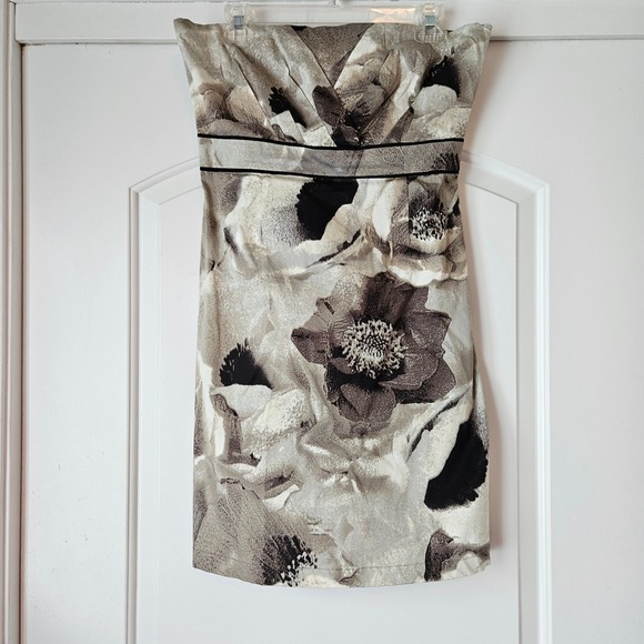 New York & Company Dresses & Skirts - New York Company Women Strapless Floral Print Dress Size 10 Black Gray Y2K Hoco‎
